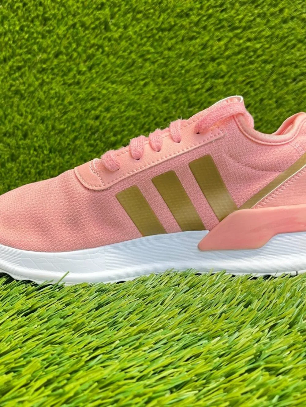 Adidas U Path Run Girls Size 7Y‎ Pink Gold White Running Athletic Shoes Sneakers